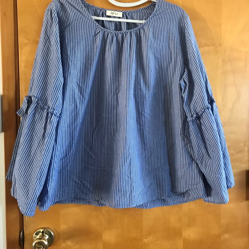 Blue Striped Bell-Sleeve Women's Top